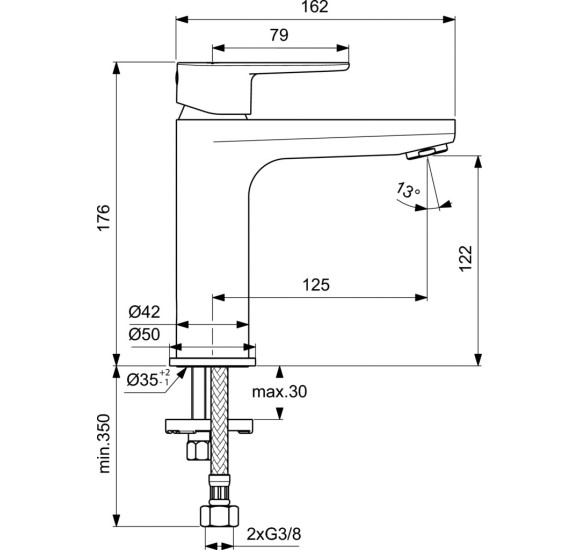 Ideal Standard CERAFINE O paaukštintas praustuvo maišytuvas be dugno vožtuvo, BC554XG