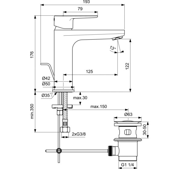 Ideal Standard CERAFINE O praustuvo maišytuvas, juodos matinės spalvos, BC699XG