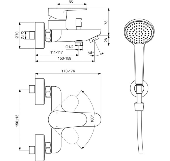 Ideal Standard CERAFINE O vonios maišyttuvo komplektas, BC706XG