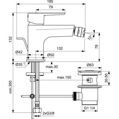 Ideal Standard Cerafine O bide maišytuvas su dugno vožtuvu