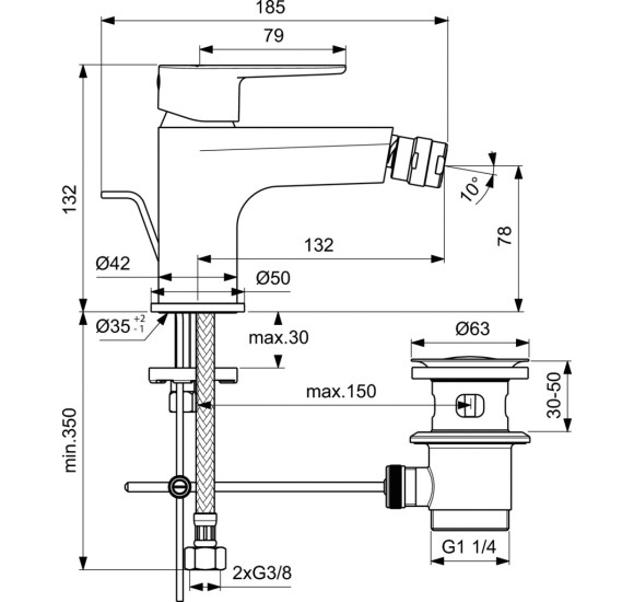 Ideal Standard Cerafine O bide maišytuvas su dugno vožtuvu