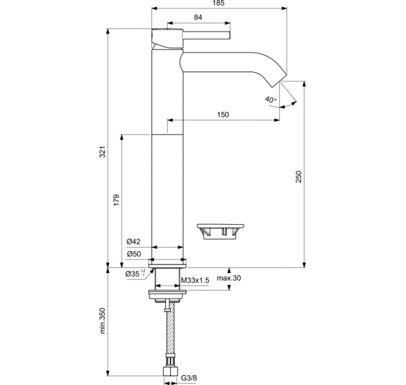 Ideal Standard Ceraline aukštas maišytuvas, juodos matinės spalvos, BC269XG