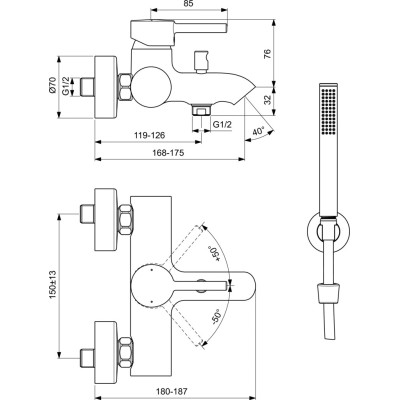 Ideal Standard CERALINE vonios maišytuvo komplektas