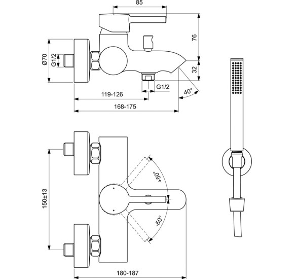 Ideal Standard CERALINE vonios maišytuvo komplektas