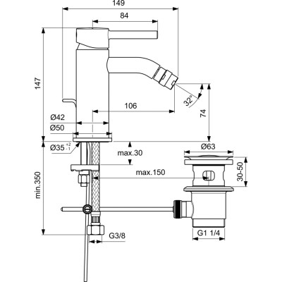 Ideal Standard Ceraline bide maišytuvas su dugno vožtuvu