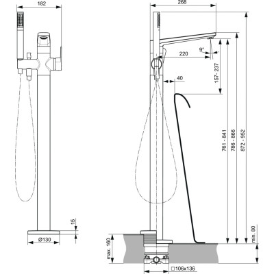 Ideal Standard Tonic II maišytuvas voniai montuojams į grindis, A6347
