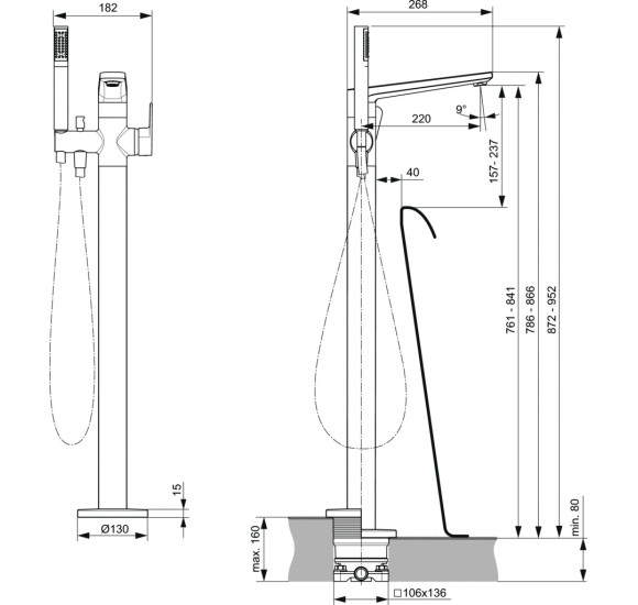 Ideal Standard Tonic II maišytuvas voniai montuojams į grindis, A6347
