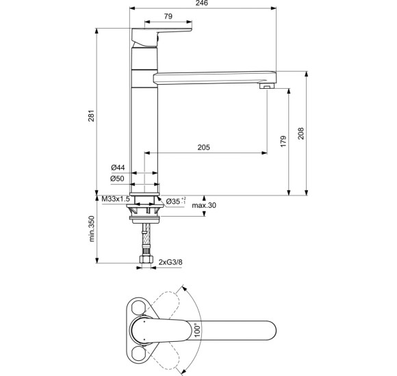 Ideal Standard Cerafine O plautuvės maišytuvas, BC501XG