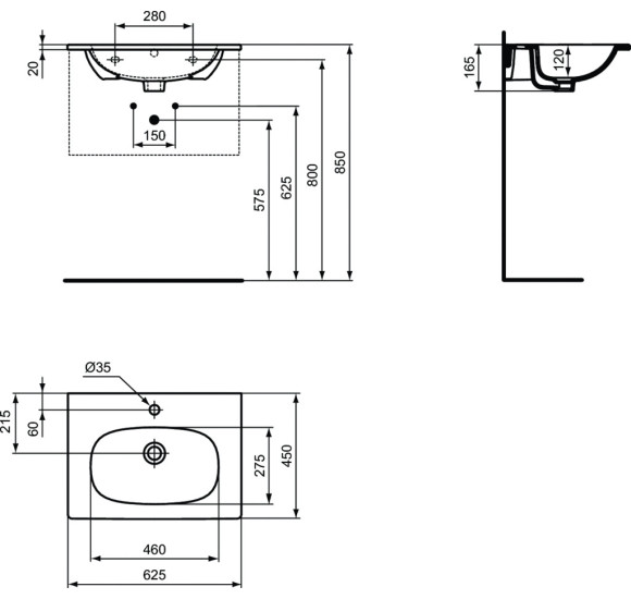 Ideal Standard Tesi praustuvas montuojamas ant spintelės 63cm, T3510V3