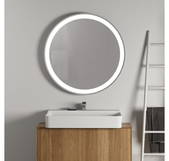 Ideal Standard apvalus veidrodis su apšvietimu 90cm, metalinis juodas rėmelis