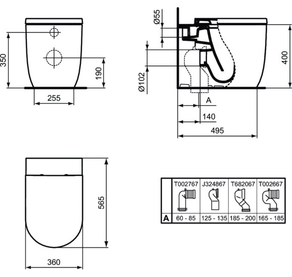 Ideal Standard Blend Curve prie sienos statomas klozetas be dangčio