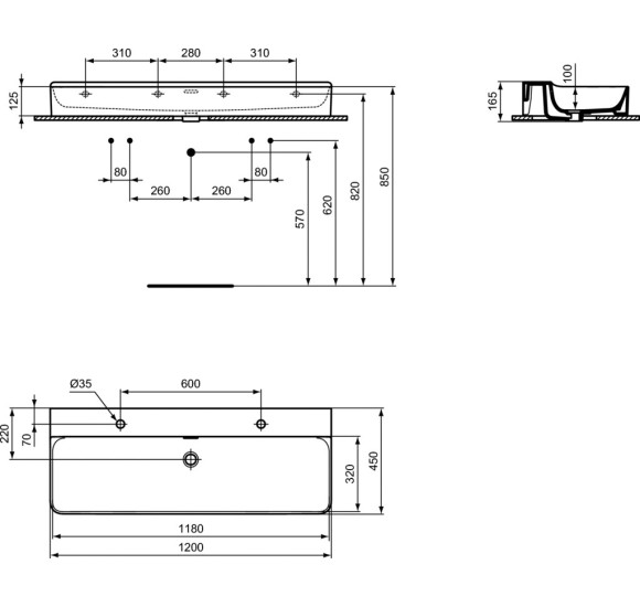 Ideal Standard Conca 120x45cm praustuvas su skyle maišytuvui