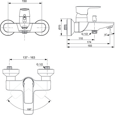 Ideal Standard Connect Air vonios maišytuvas (A7033), PVD spalvos