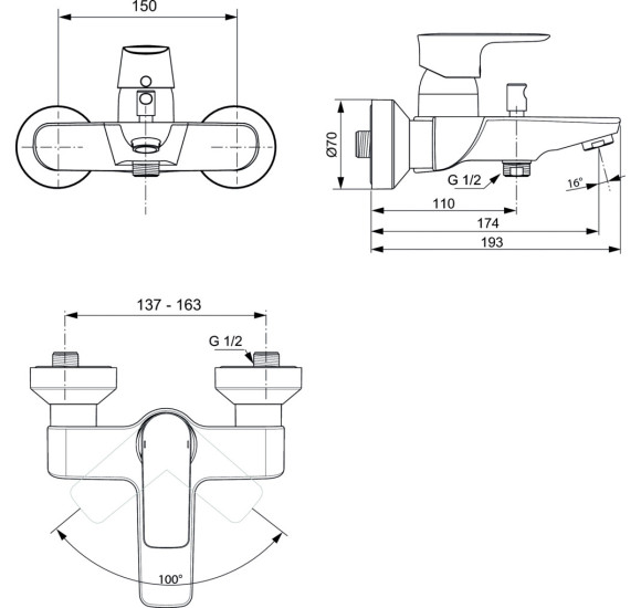 Ideal Standard Connect Air vonios maišytuvas (A7033), PVD spalvos
