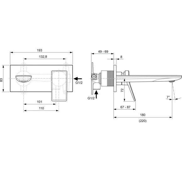 Ideal Standard Conca (A7371) sieninis maišytuvas praustuvui, 180 mm, PVD spalvos