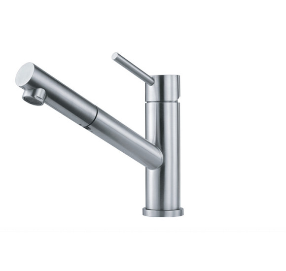 FRANKE ORBIT maišytuvas su nerūdijančio plieno korpusu ir ištraukiama žarna