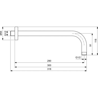 Ideal Standard Idealrain dušo galvos laikiklis iš sienos 300mm (B9444), PVD spalvos