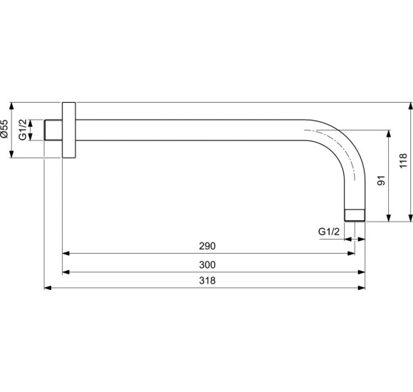 Ideal Standard Idealrain dušo galvos laikiklis iš sienos 300mm (B9444), PVD spalvos