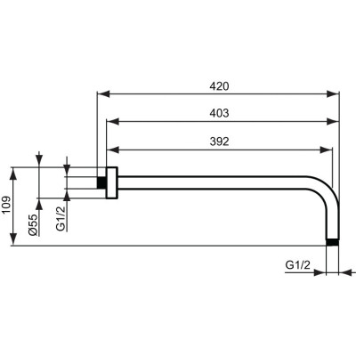 Ideal Standard Idealrain dušo galvos laikiklis iš sienos 400mm (B9445), pasirenkama spalva