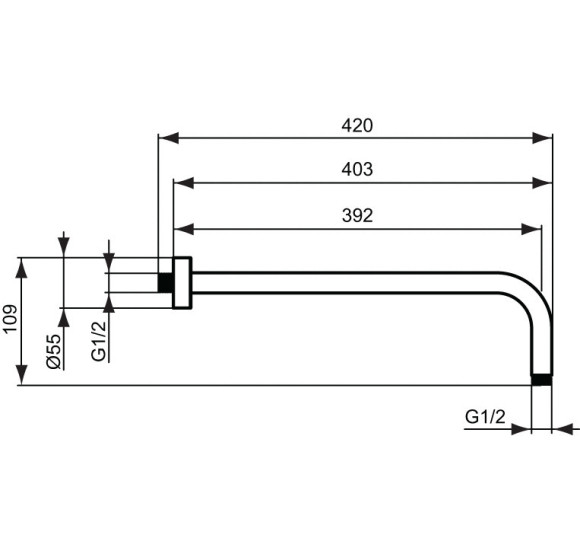 Ideal Standard Idealrain dušo galvos laikiklis iš sienos 400mm (B9445), pasirenkama spalva