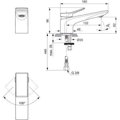 Ideal Standard Conca BC754 praustuvo maišytuvas be dugno vožtuvo, PVD spalvos