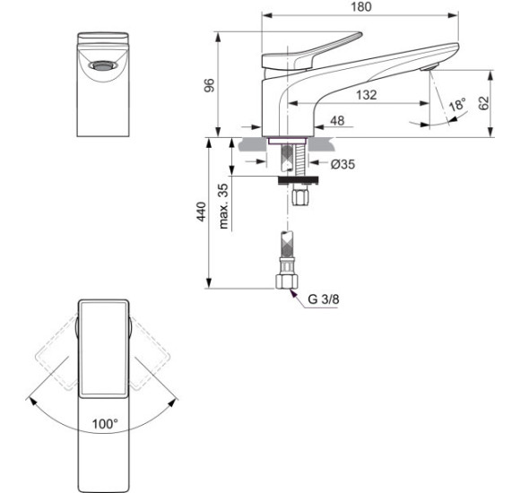 Ideal Standard Conca BC754 praustuvo maišytuvas be dugno vožtuvo, PVD spalvos