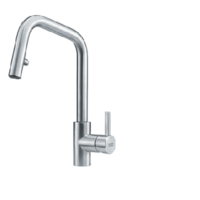 FRANKE KUBUS maišytuvas su nerūdijančio plieno korpusu ir ištraukiama žarna