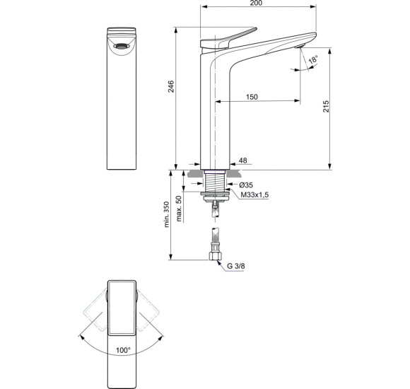 Ideal Standard Conca BC758 aukštas praustuvo maišytuvas, PVD spalvos