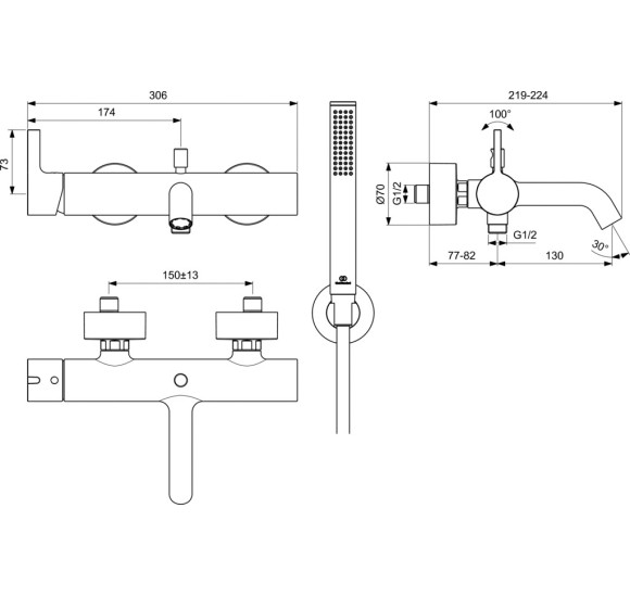 Ideal Standard Joy vonios maišytuvo komplektas, PVD spalvos