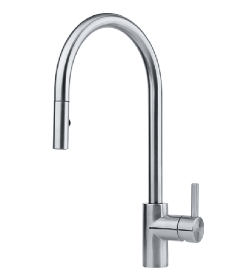 Franke maišytuvas plautuvei EOS-NEO su nerūdijančio plieno korpusu ir ištraukiama žarna-dušeliu