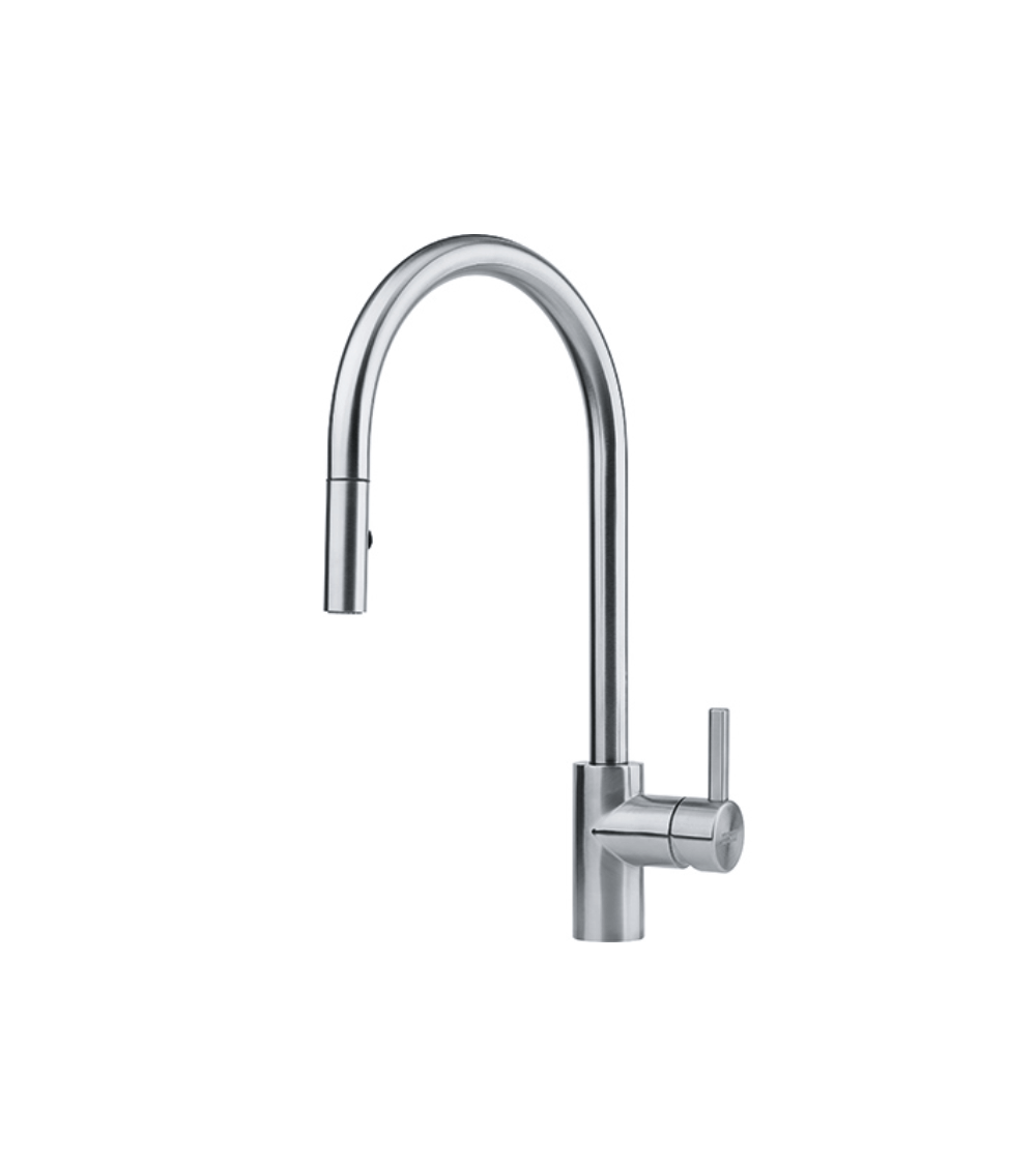 Franke maišytuvas plautuvei EOS-NEO su nerūdijančio plieno korpusu ir ištraukiama žarna-dušeliu