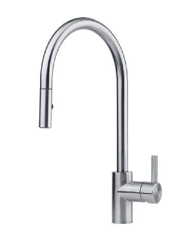 Franke maišytuvas plautuvei EOS-NEO su nerūdijančio plieno korpusu ir ištraukiama žarna-dušeliu