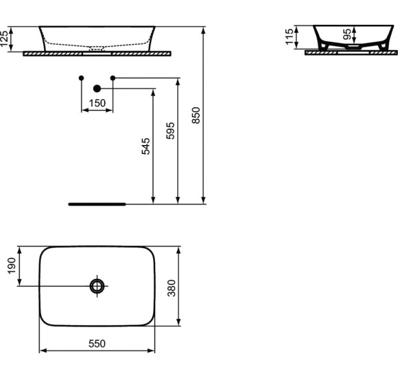 Ideal Standard Ypalyss pastatomas, stačiakampis praustuvas, be perlajos 55x38cm