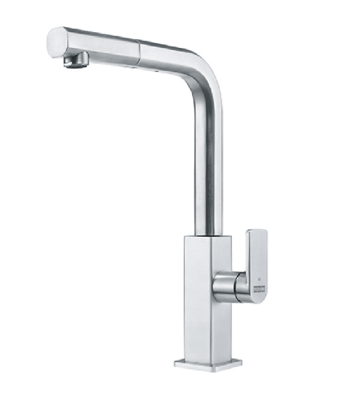 Franke maišytuvas plautuvei MYTHOS su nerūdijančio plieno korpusu ir ištraukiama žarna