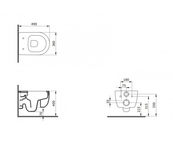 Bocchi V-Tondo COMPACT pakabinamas klozetas "Rimless" be dangčio
