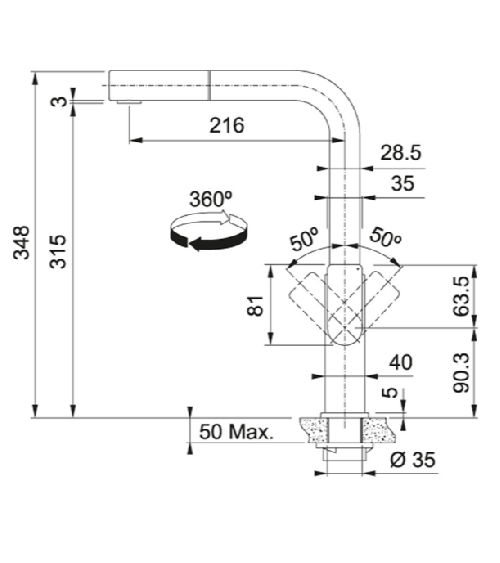 Franke maišytuvas plautuvei MYTHOS su nerūdijančio plieno korpusu ir ištraukiama žarna