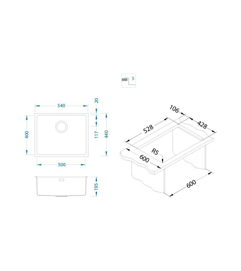 ALVEUS Monarch Kombino 50 nerūdijančio plieno plautuvė (montuojama lygiai su stalviršiu arba virš jo)