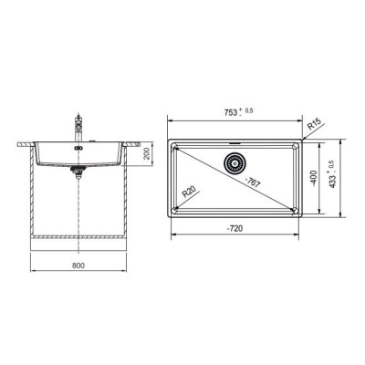 Franke granitinė plautuvė MRG 110-72 montuojama po stalviršiu, juoda matinė