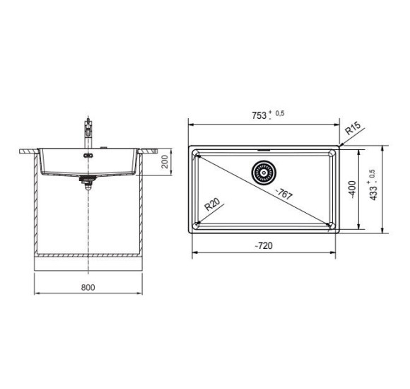 Franke granitinė plautuvė MRG 110-72 montuojama po stalviršiu, juoda matinė