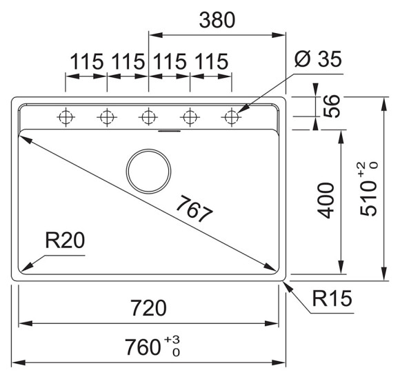 Franke  MRG 610-72 A plautuvė, montuojama ant stalviršio, užkemšamas ventilis