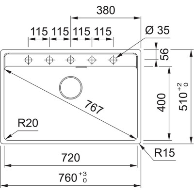 Franke  MRG 610-72 A granitinė plautuvė, montuojama ant stalviršio, užkemšamas ventilis