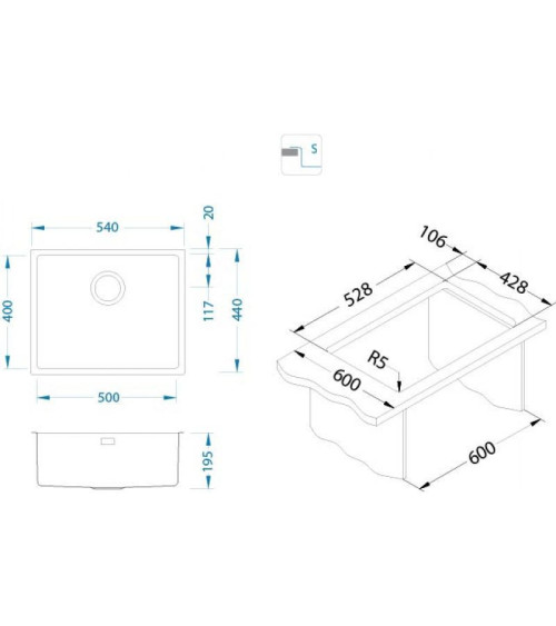 ALVEUS Monarch Kombino 50 nerūdijančio plieno plautuvė (montuojama lygiai su stalviršiu arba virš jo)