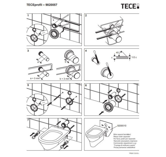 Teceprofil pakabinamo unitazo standartinis pajungimo komplektas, DN90