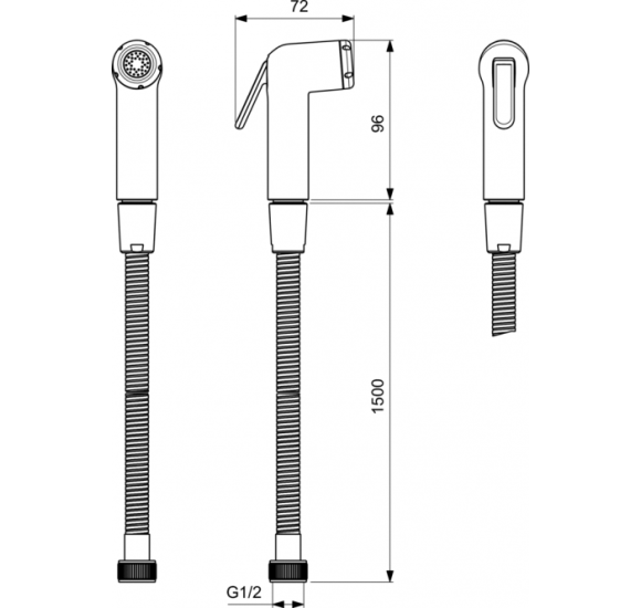 Ideal Standard bideta dušelis su 1500mm metaline žarna G1/2 , 7,6 l/min, chromas, BC180AA