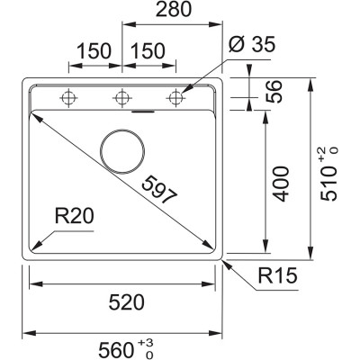 Franke MRG 610-52 A plautuvė, montuojama ant stalviršio, užkemšamas ventilis, nerūdijančio plieno perlaja