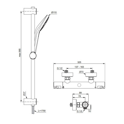Ideal Standard CERATHERM T50 (A7217AA) termostatinė dušo sistema, chromo spalvos