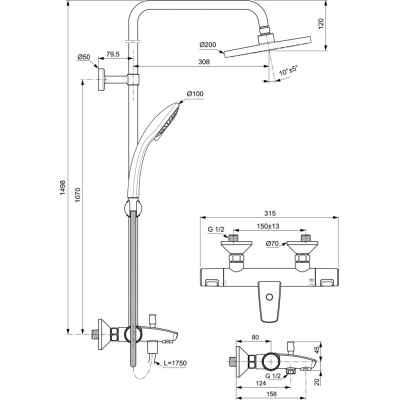 Ideal Standard Ceratherm T25 vonios sistema su termostatiniu maišytuvu, A7590AA