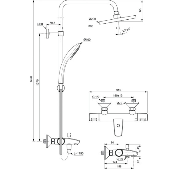 Ideal Standard Ceratherm T25 vonios sistema su termostatiniu maišytuvu, A7590AA