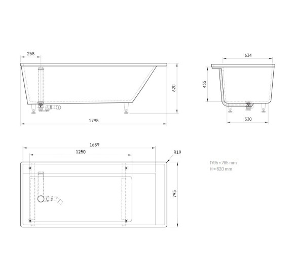 Paa Infinity įleidžiama silkstone vonia 1795x795