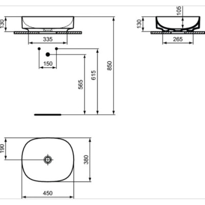 Ideal Standard Linda-X praustuvas montuojamas ant stalviršio 450x380x155 mm, be persipylimo